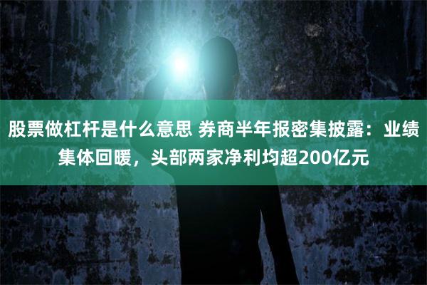 股票做杠杆是什么意思 券商半年报密集披露：业绩集体回暖，头部两家净利均超200亿元