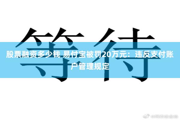 股票融资多少钱 易付宝被罚20万元：违反支付账户管理规定